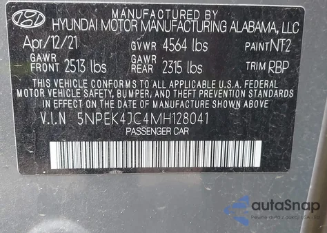 2021 Hyundai Sonata N Line from USA, damaged, VIN 5NPEK4JC4MH128041